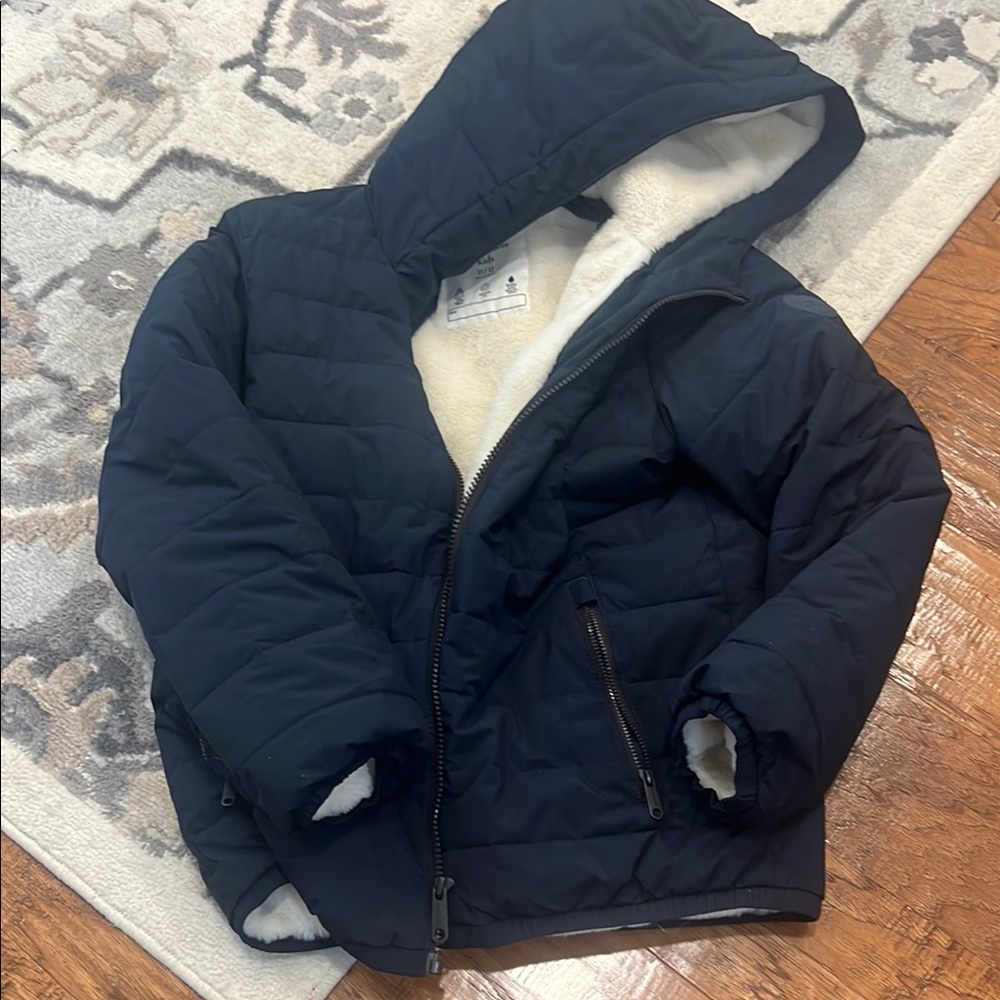 Abercrombie Kids Navy Hooded Puffer Jacket with White Lining